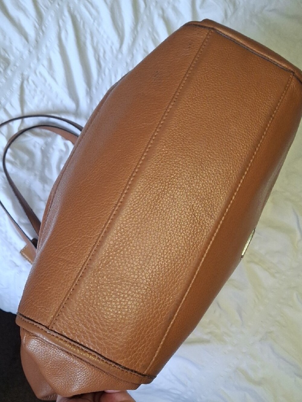 Coach Pebbled Leather Tote in Cognac Brown with Scarf Accent - Picture 3 of 5